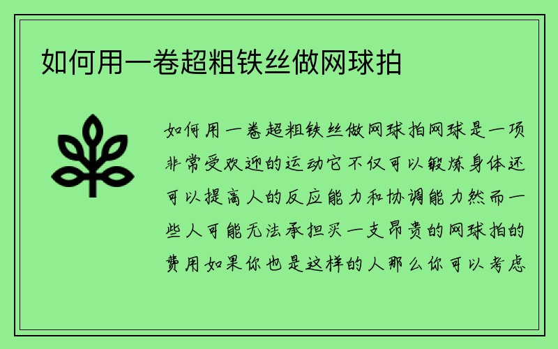 如何用一卷超粗铁丝做网球拍