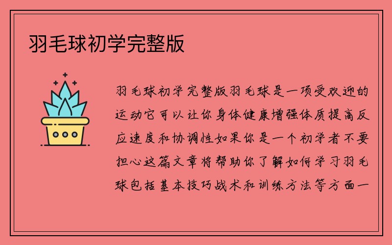 羽毛球初学完整版