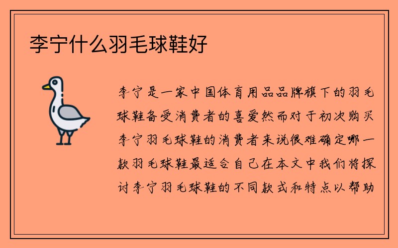 李宁什么羽毛球鞋好