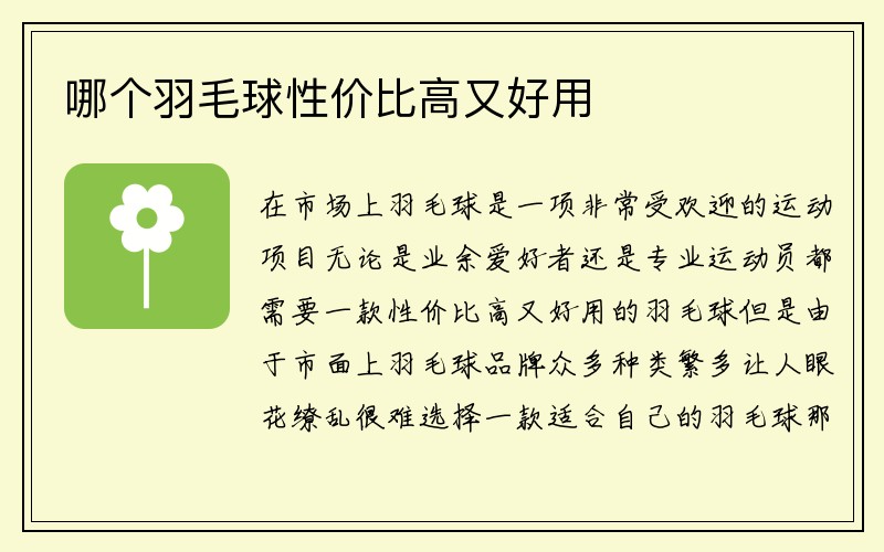 哪个羽毛球性价比高又好用