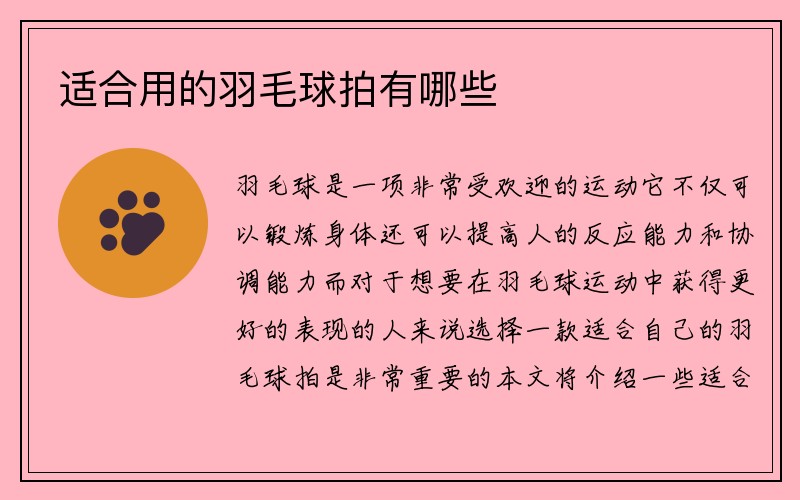 适合用的羽毛球拍有哪些